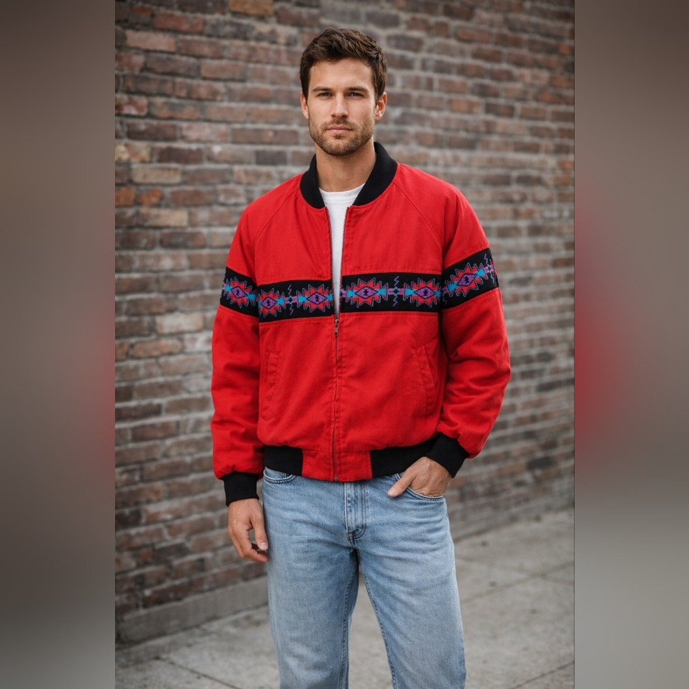 Vintage David James Workwear Jacket Large Pink Southwestern Aztec Bomber